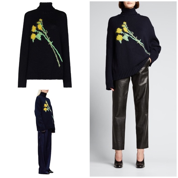 BERNADETTE Sweaters Nwt Bernadette Intarsia Rose Virgin Wool Oversized Knit Turtleneck